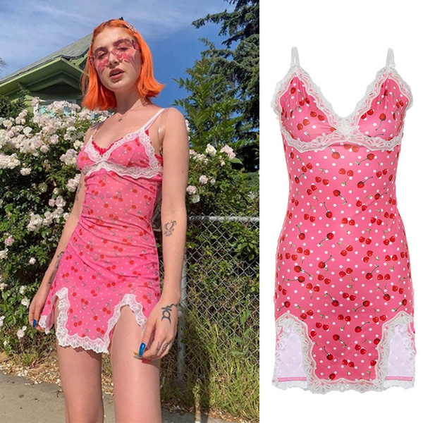 Cherry Dot Print Sexy Dress Pink ...